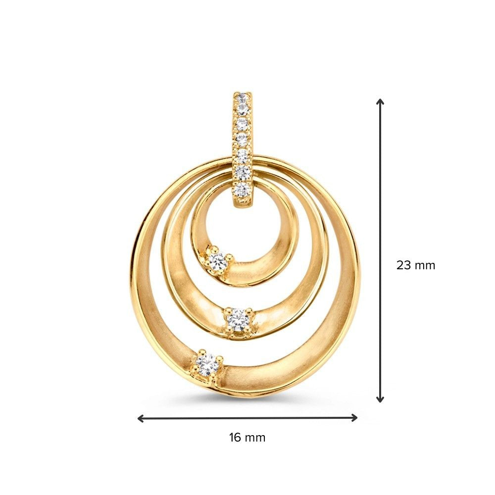 Colgante bicolor de oro blanco y oro amarillo con circonitas – 14 quilates, 1,6 gramos, 16 mm