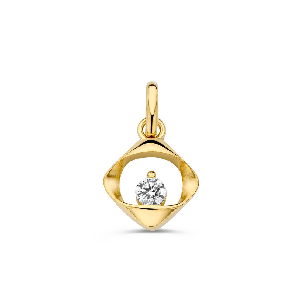 Colgante de oro amarillo con una piedra de circonita en el centro, de forma ovalada.