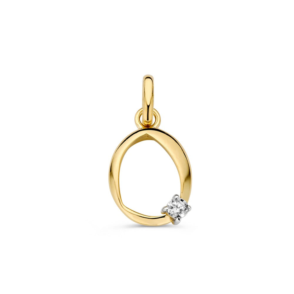 Colgante de oro amarillo con una zirconia brillante en un diseño ovalado.