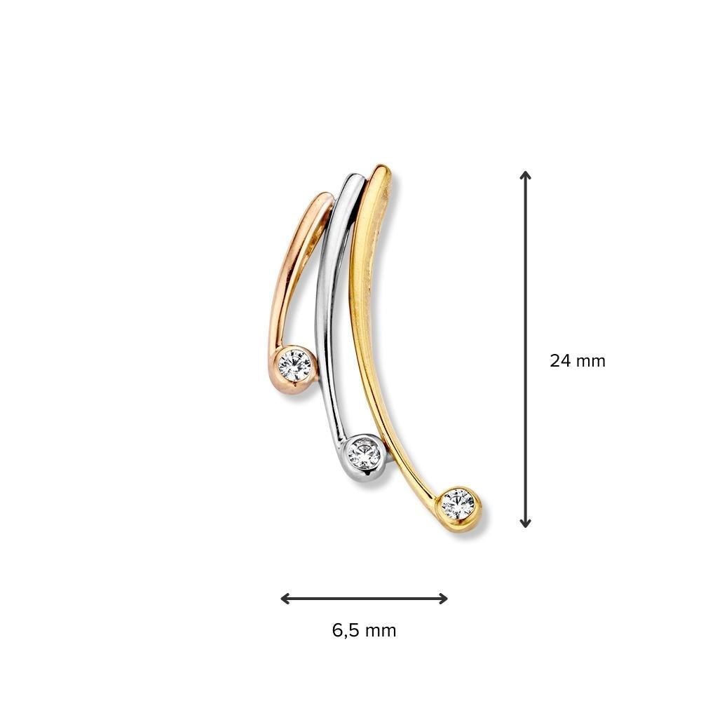 Colgante de oro tricolor con circonitas - 14 quilates de oro, circonita blanca, elegante colgante de mujer