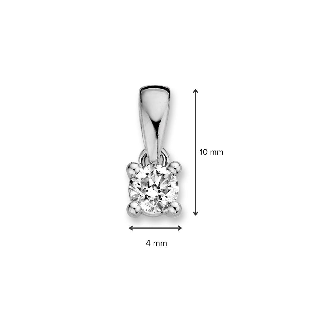Colgante de oro blanco solitario con 0.25 crt brillante en engaste de cuatro garras – 14 quilates, 0.5 gramos, calidad H/SI-1