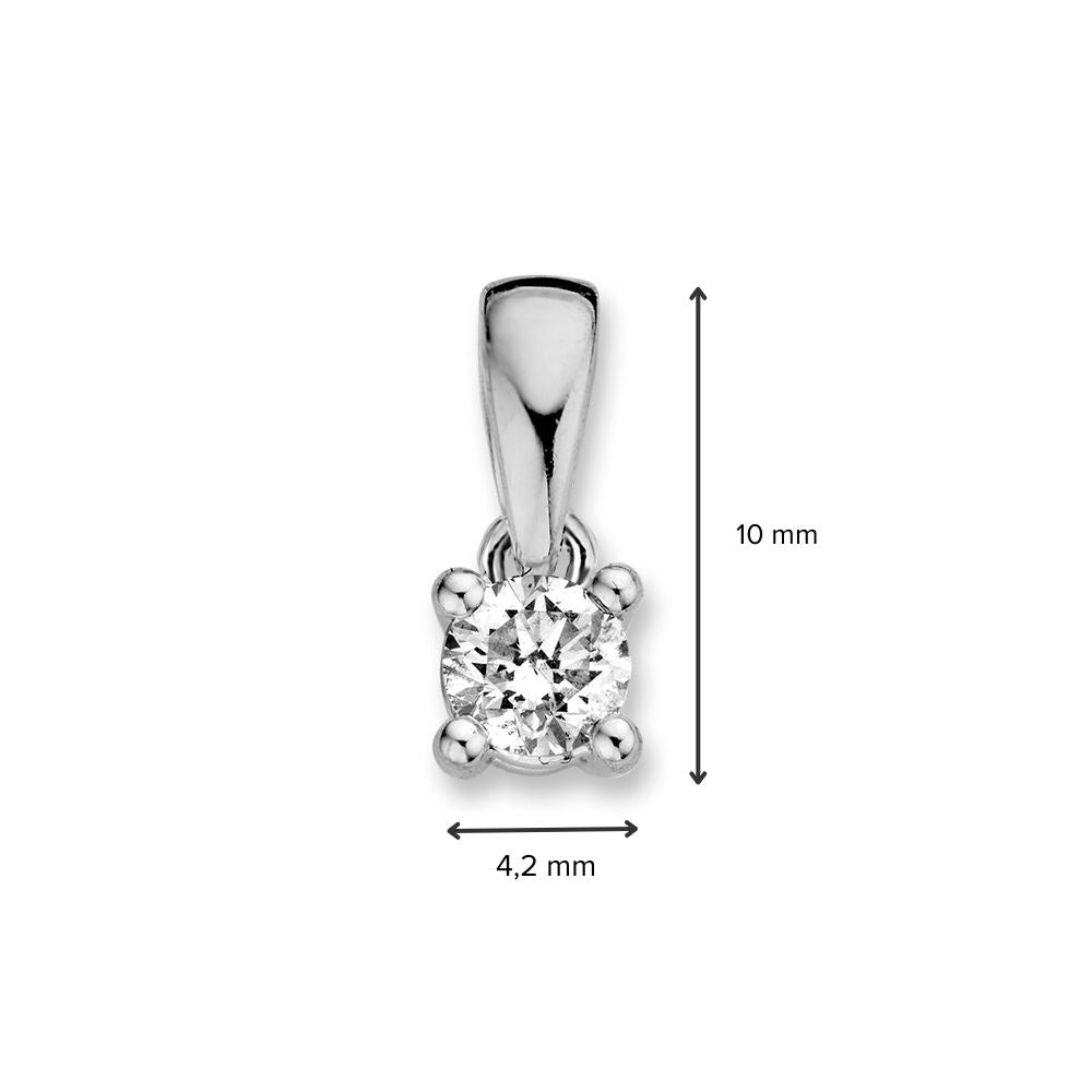 Colgante de oro blanco solitario con 0.30 crt brillante en engaste de cuatro garras – 14 quilates, 0,5 gramos, calidad H/SI-1
