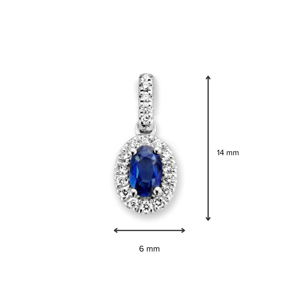 Clásico colgante de oro blanco con zafiro azul y diamante de 0.10 crt – 14 quilates, 0.7 gramos