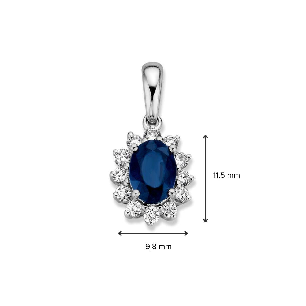 colgante de oro blanco con zafiro azul (1.00 crt) y 0.27 crt diamante – 14 quilates, 1,3 gramos