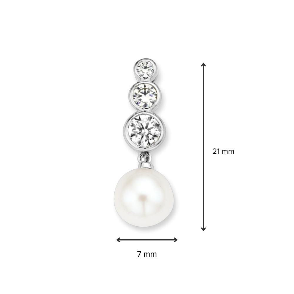colgante de oro blanco con perla de agua dulce y circonitas – 14 quilates, 0.9 gramos, 21 mm