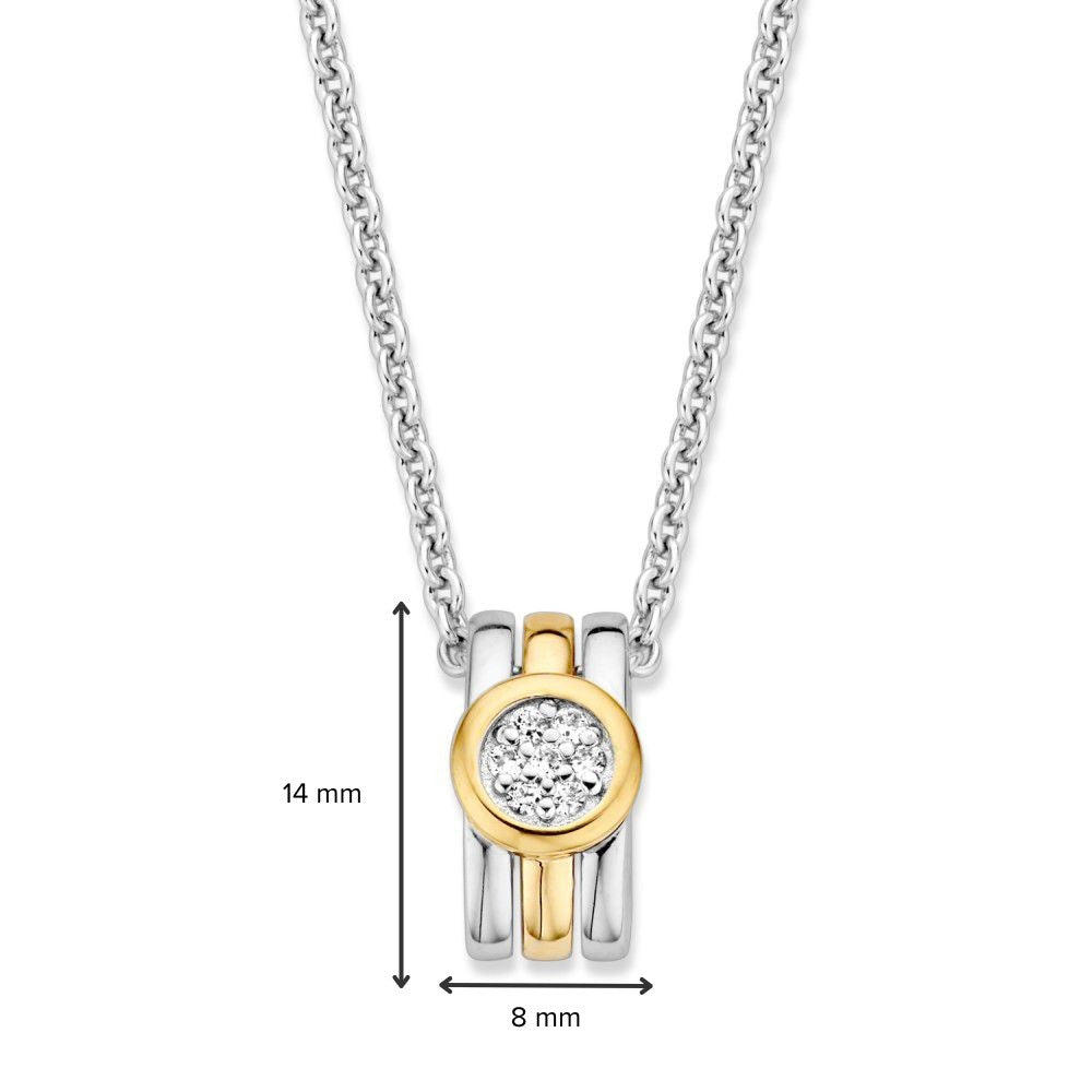 Colgante de plata con detalles en oro y circonitas blancas – 14 mm, 0.8 gramos