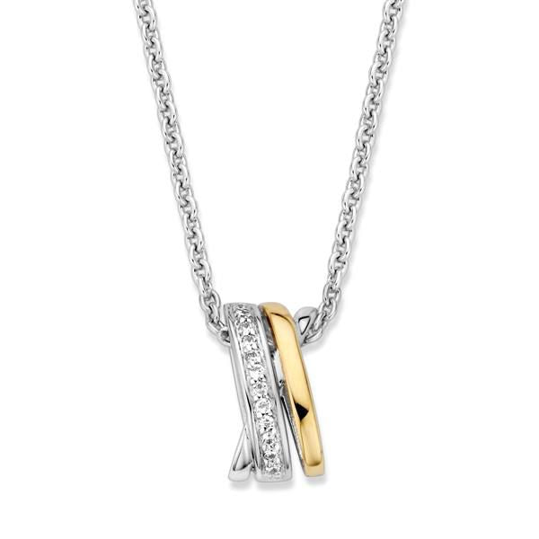 Colgante de plata y oro con circonitas blancas, de 15 mm y 0.6 gramos.
