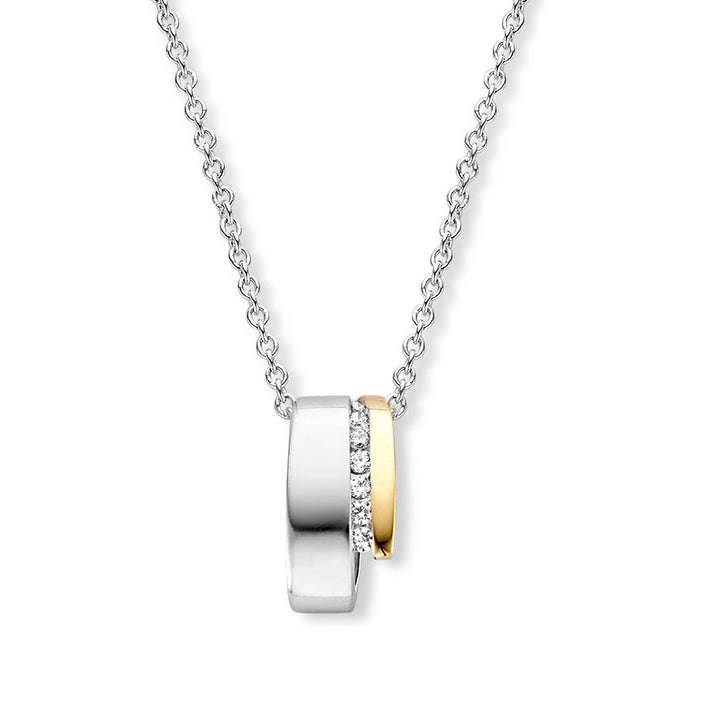 Zilveren en gouden hanger met witte zirkonia – 18 mm, 0.4 gram
