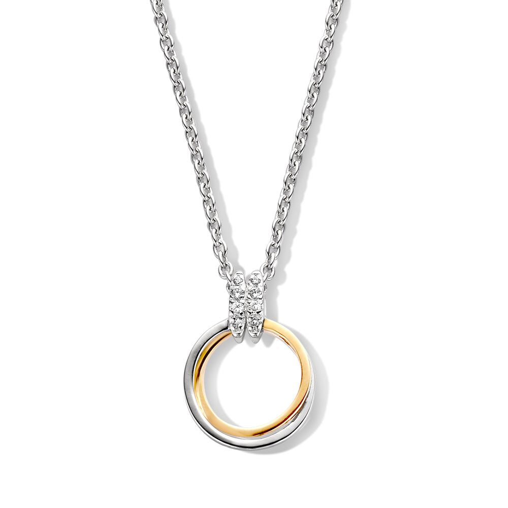 Colgante plateado y dorado con circonitas blancas, forma de anillo, 20 mm.