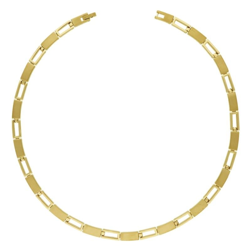 Collar de titanio dorado con eslabones rectangulares y acabado pulido.