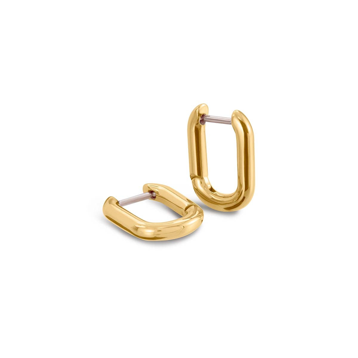 Pendientes de aro de titanio dorado con forma ovalada y acabado brillante.
