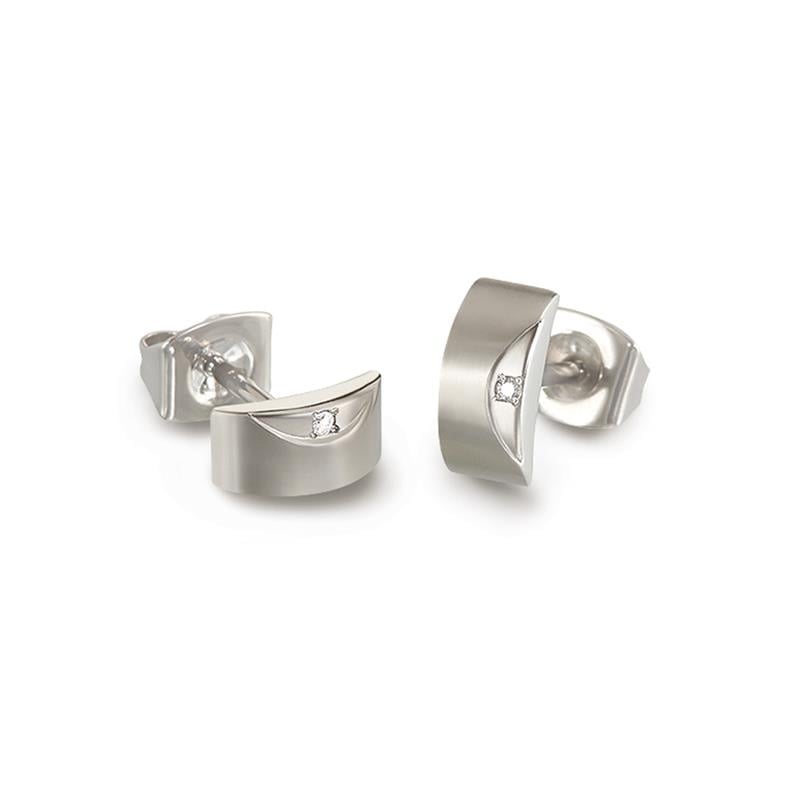 Pendientes de titanio con forma semicircular y detalle de brillante.