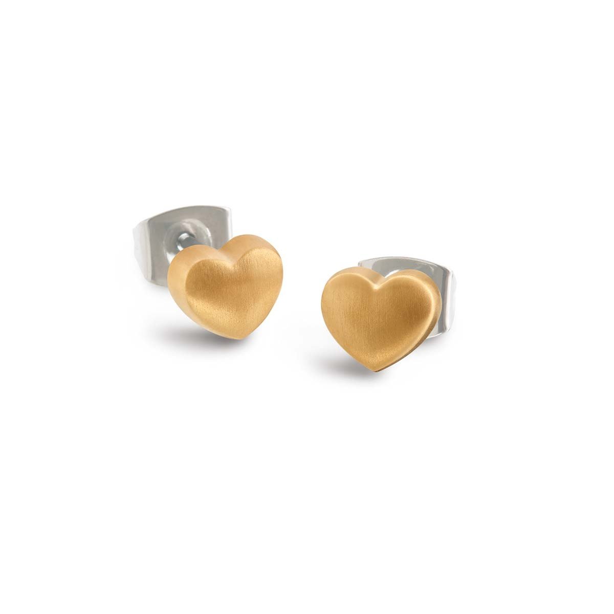 Pendientes de corazón en titanio con acabado dorado.