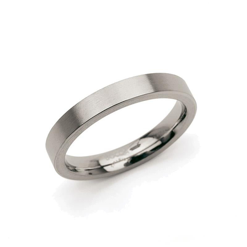 Anillo de titanio con acabado mate y forma plana.