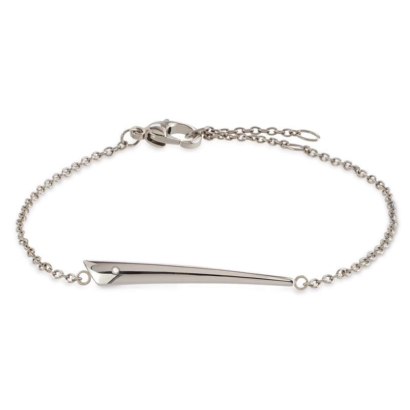 Pulsera de titanio con un diseño alargado y pulido, con cierre de langosta.