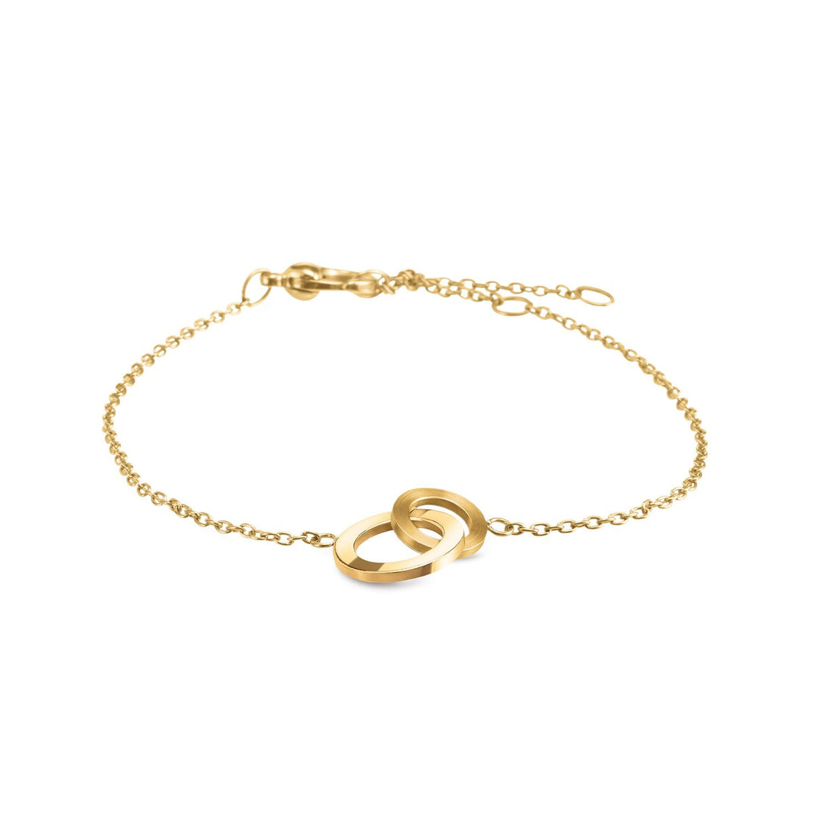 Pulsera de titanio dorada con eslabones entrelazados y cierre de langosta.