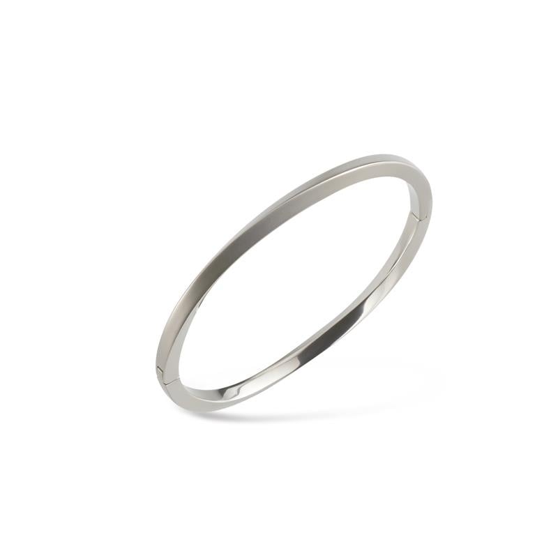 Pulsera de titanio con diseño liso y acabado brillante, de forma circular y delgada.