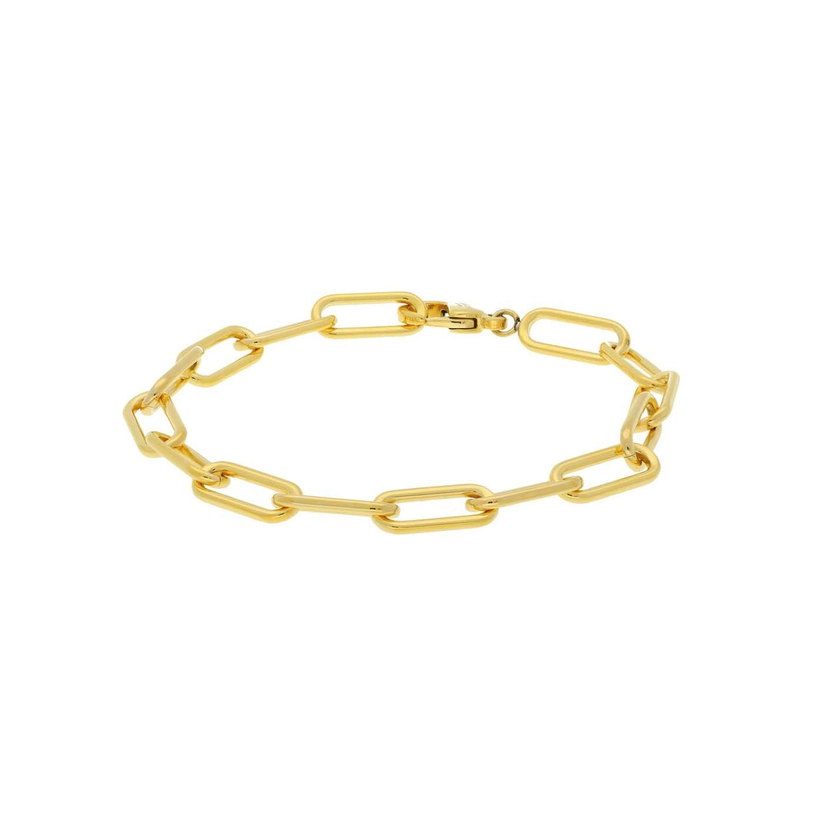 Pulsera de titanio dorada con eslabones rectangulares y cierre de langosta.