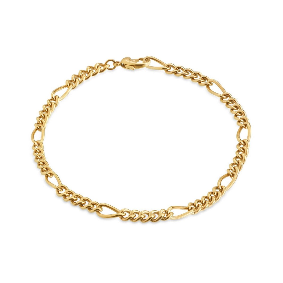 Pulsera de titanio dorada con eslabones entrelazados y cierre de langosta.