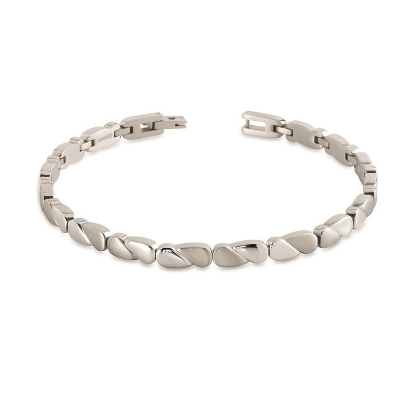 Pulsera de titanio con eslabones en forma de gota y acabado pulido.