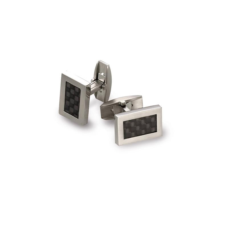 Gemelos de titanio con diseño rectangular y detalles en fibra de carbono.