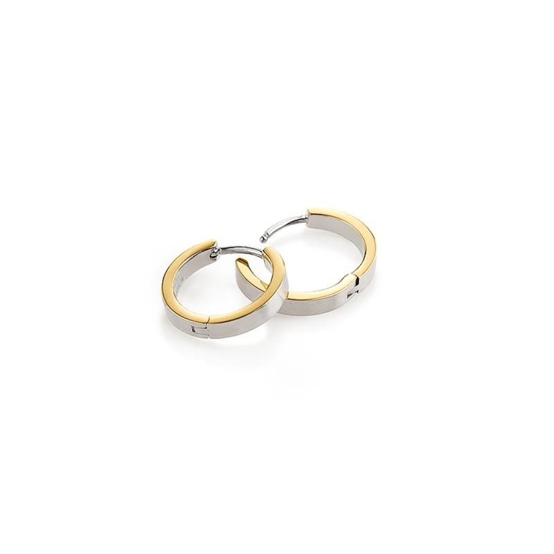 Aros bicolores de titanio, con un acabado brillante en dorado y plateado.