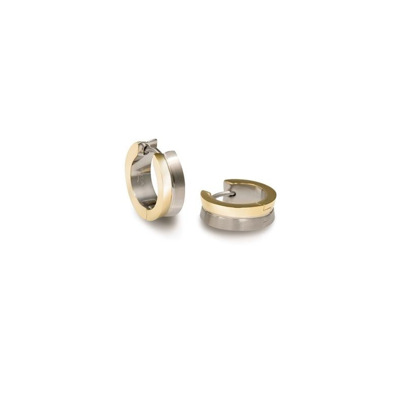 Pendientes de aro bicolores de titanio, con acabado en plata y detalles en dorado.