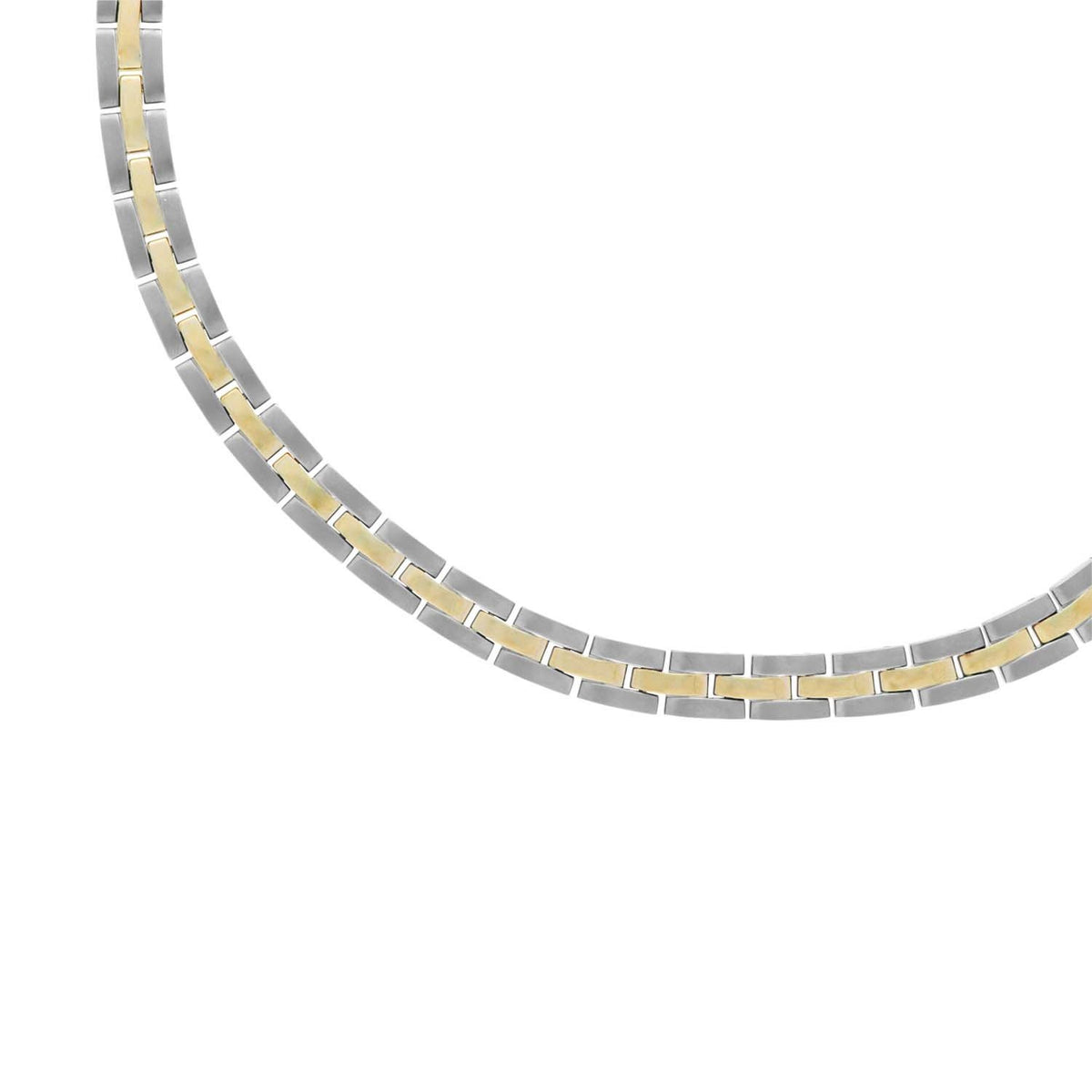 Collar bicolor de titanio con eslabones plateados y dorados.