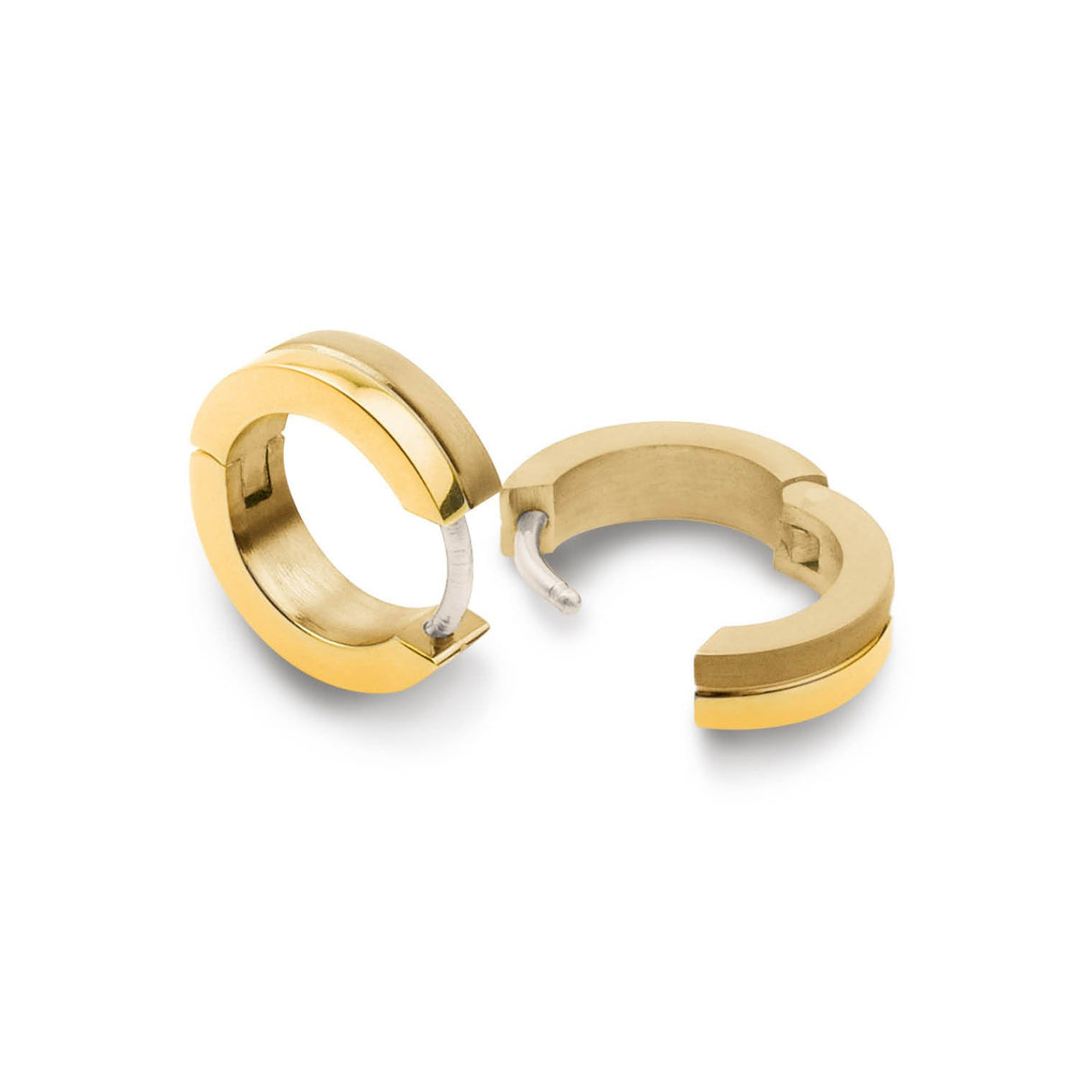 Pendientes de aro de titanio con acabado dorado y detalles en plata.
