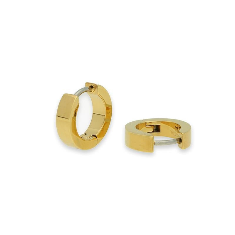 Pendientes de aro de titanio con acabado dorado, con un diseño moderno y geométrico.