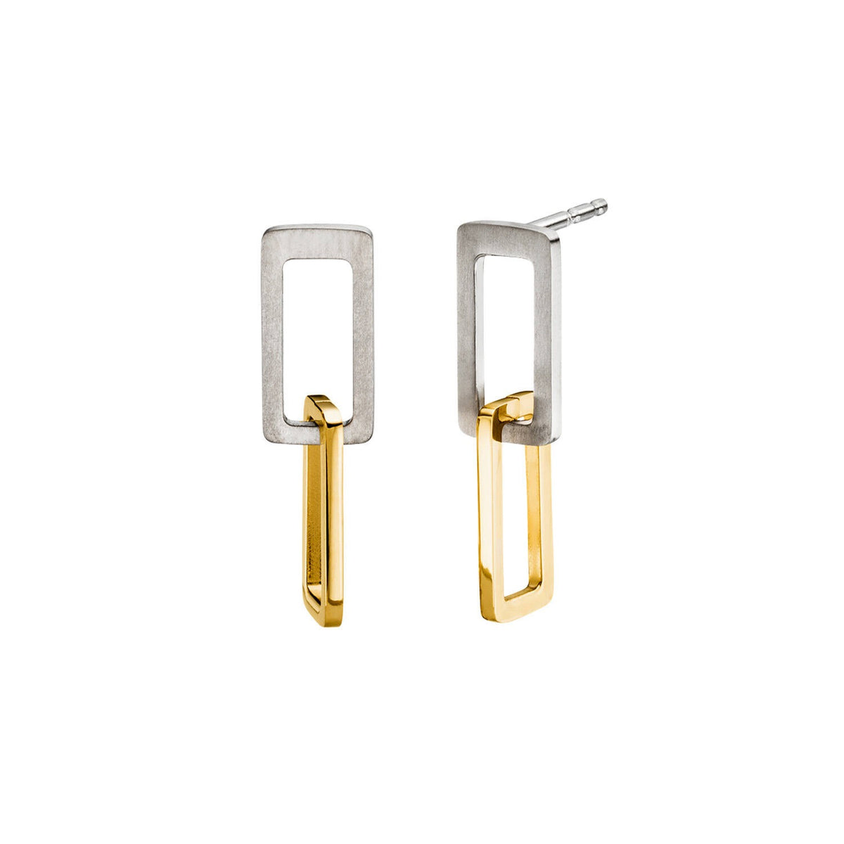 Pendientes de titanio con diseño rectangular, en combinación de plata y dorado, de 2 cm.