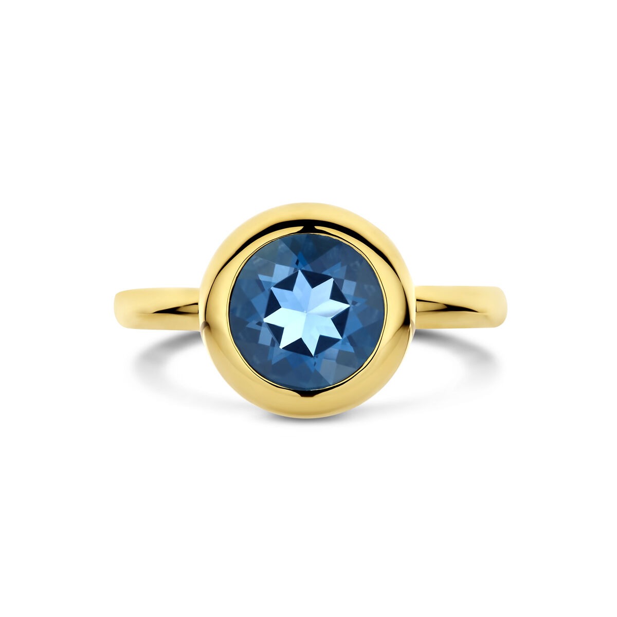 Anillo de mujer de oro con topacio London Blue – 14k oro amarillo