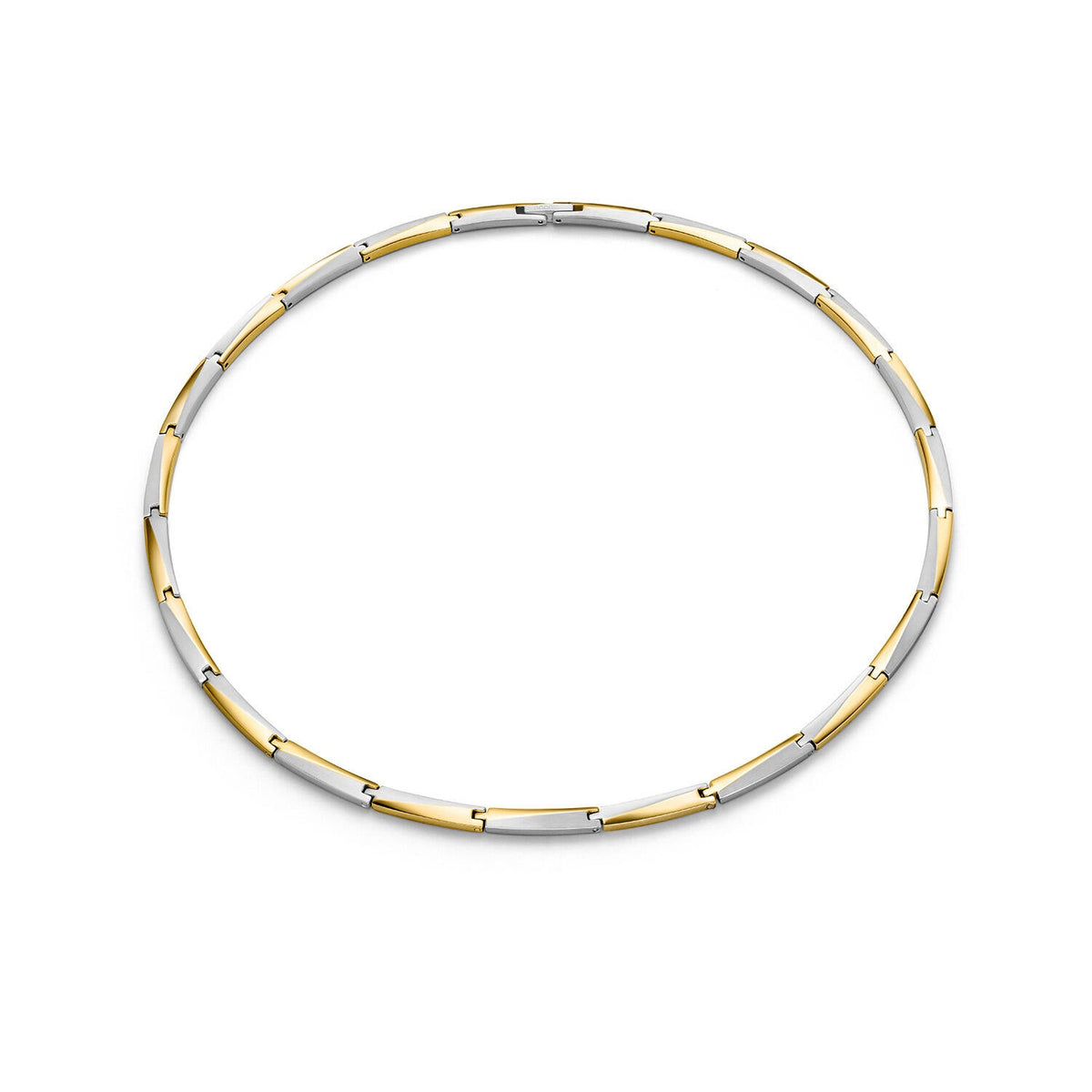 Collar bicolor de titanio con eslabones alternos en plata y dorado.