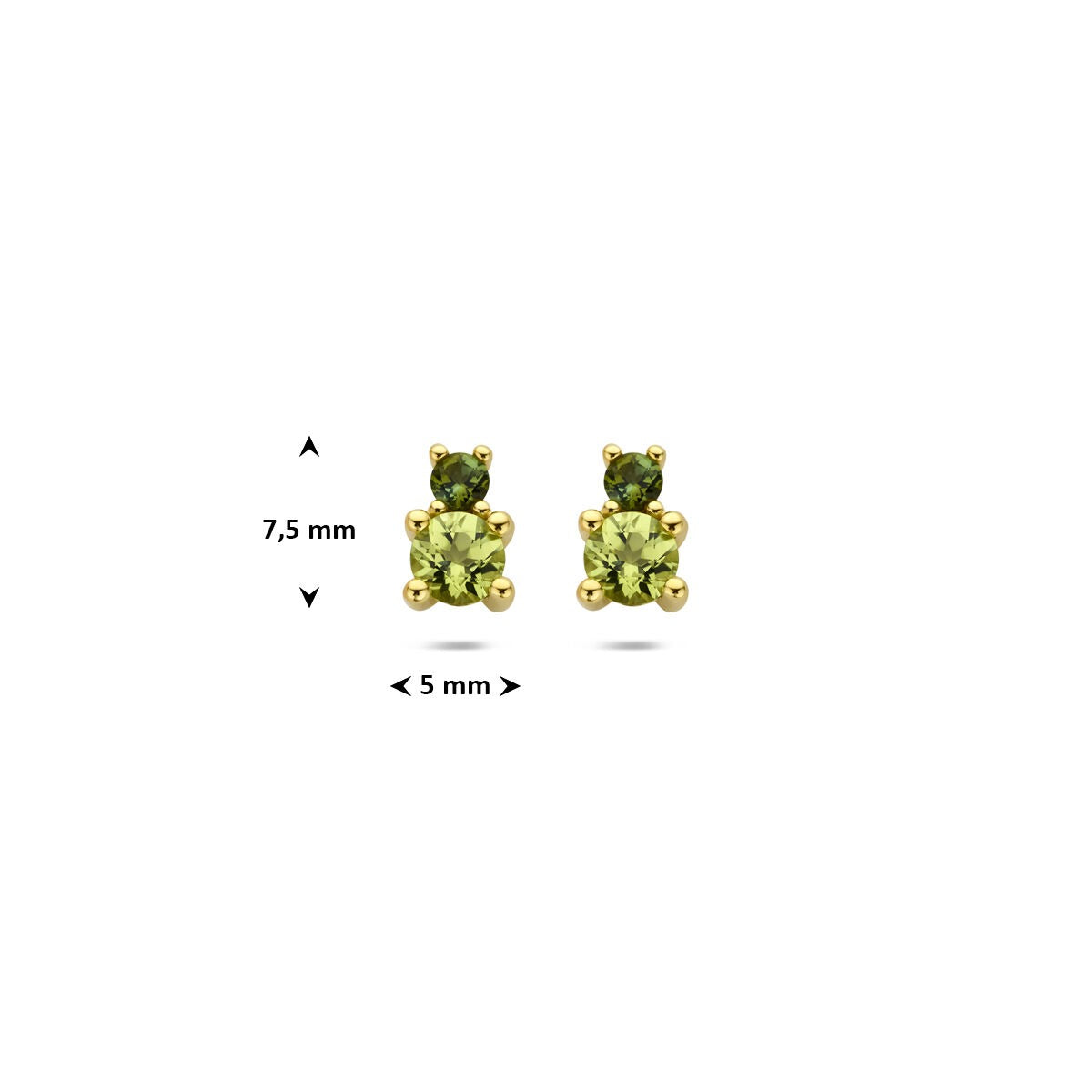 Pendientes de botón de oro amarillo de 14k con peridoto y turmalina verde