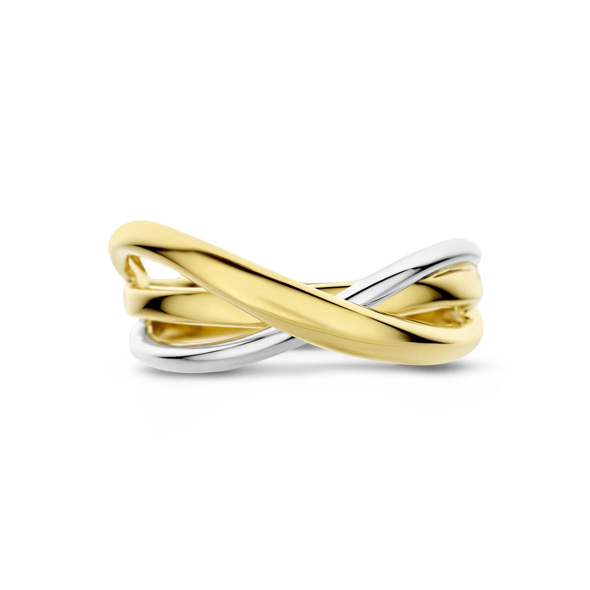 Anillo de mujer bicolor 14k oro amarillo y oro blanco – 8,5 mm de ancho