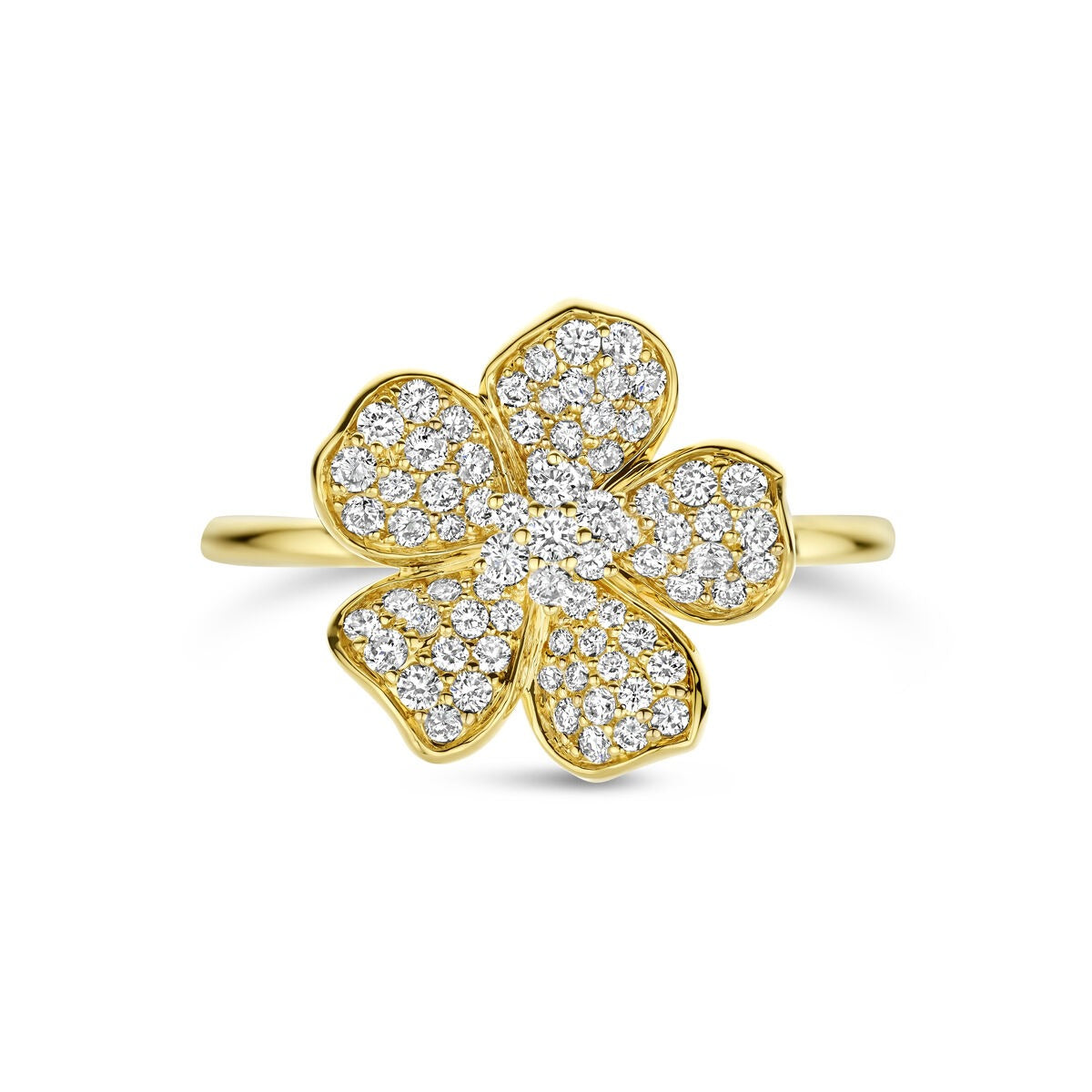 Anillo de mujer en oro con flor y diamante – 14k oro amarillo