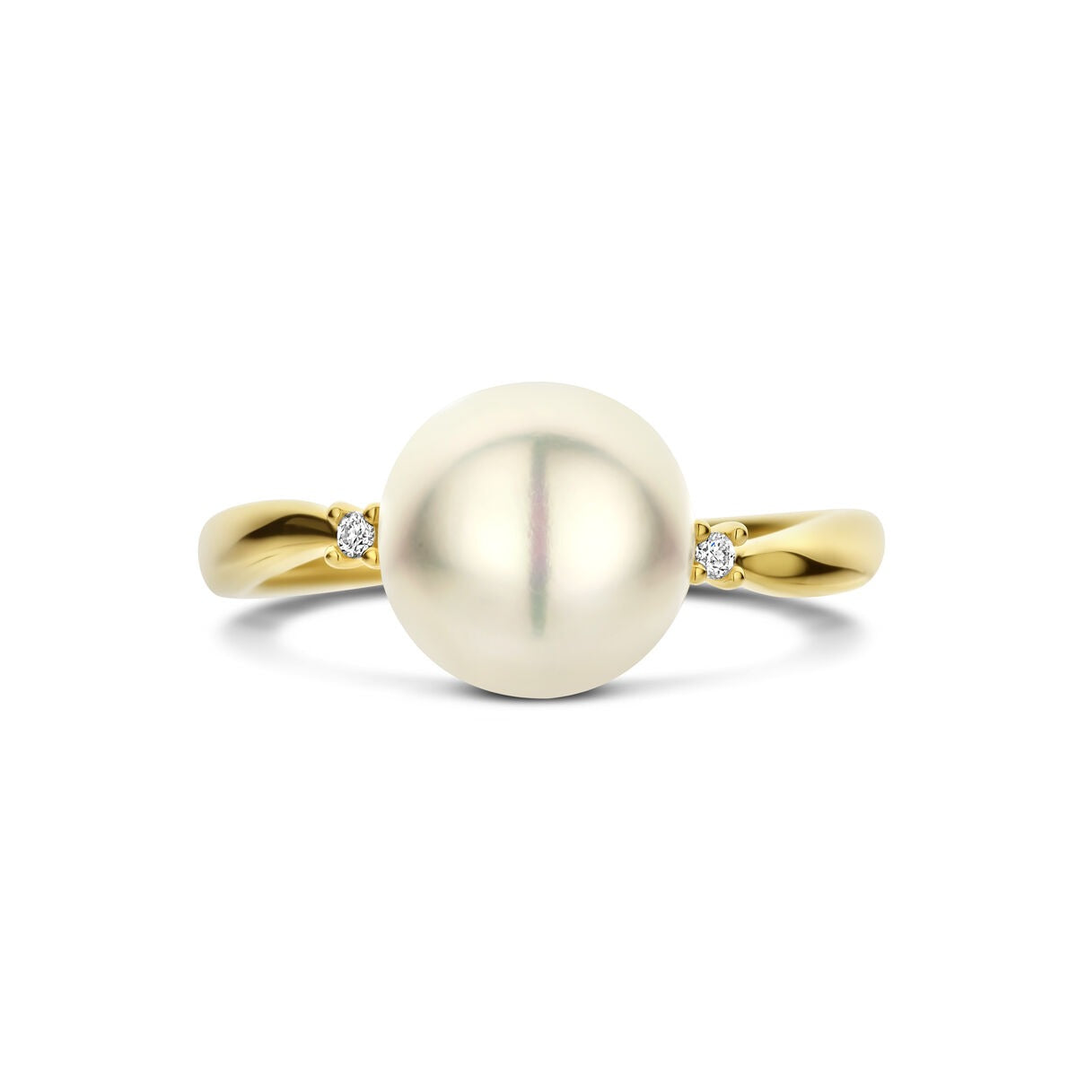 Anillo de mujer en oro amarillo con diamante y perla – 14k oro amarillo
