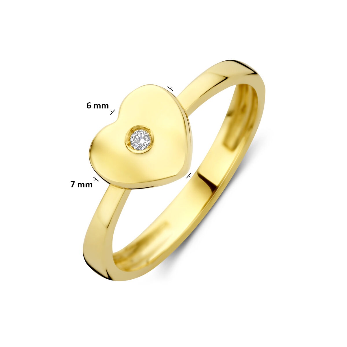 anillo infantil de oro amarillo con corazón y diamante cultivado en laboratorio