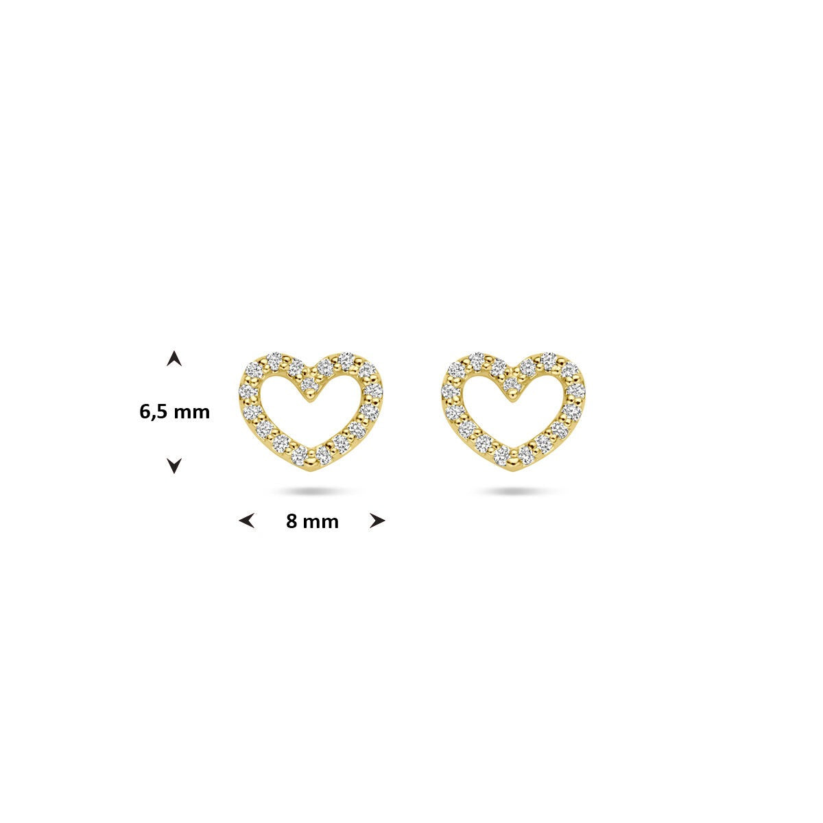 pendientes de botón de oro amarillo en forma de corazón con diamante cultivado en laboratorio