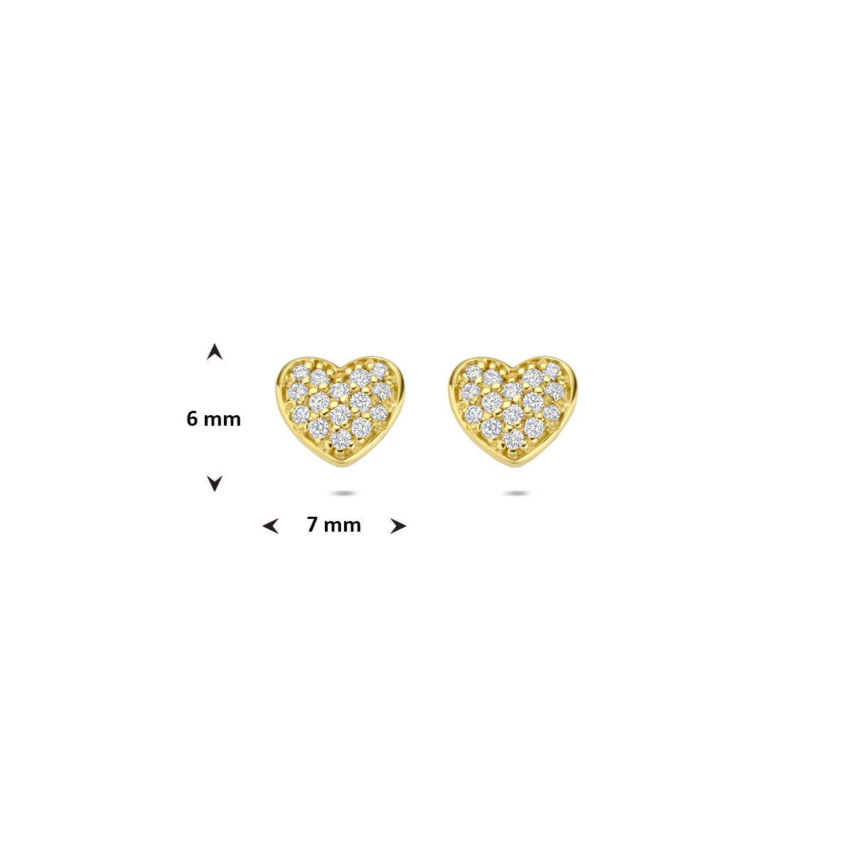 Pendientes de botón de oro amarillo con corazón de diamante