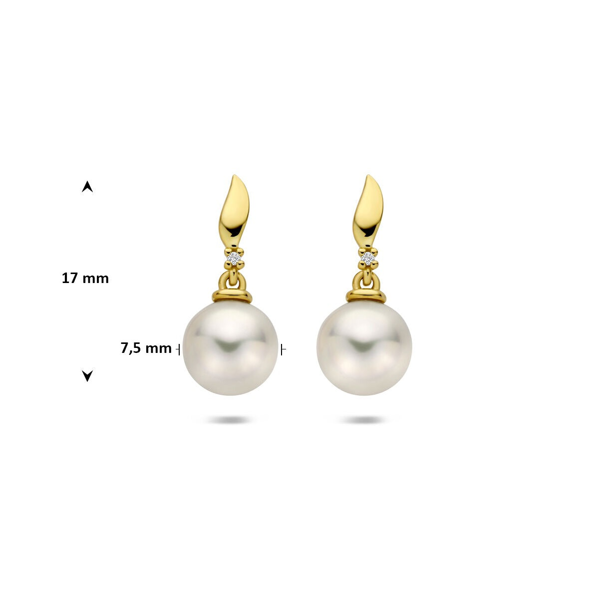 Aros de oro con diamante y perla – 14k oro amarillo