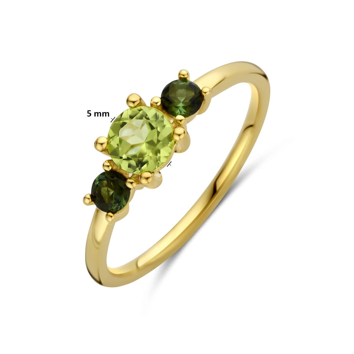 Anillo de mujer en oro amarillo con peridoto y turmalina – 14k oro amarillo