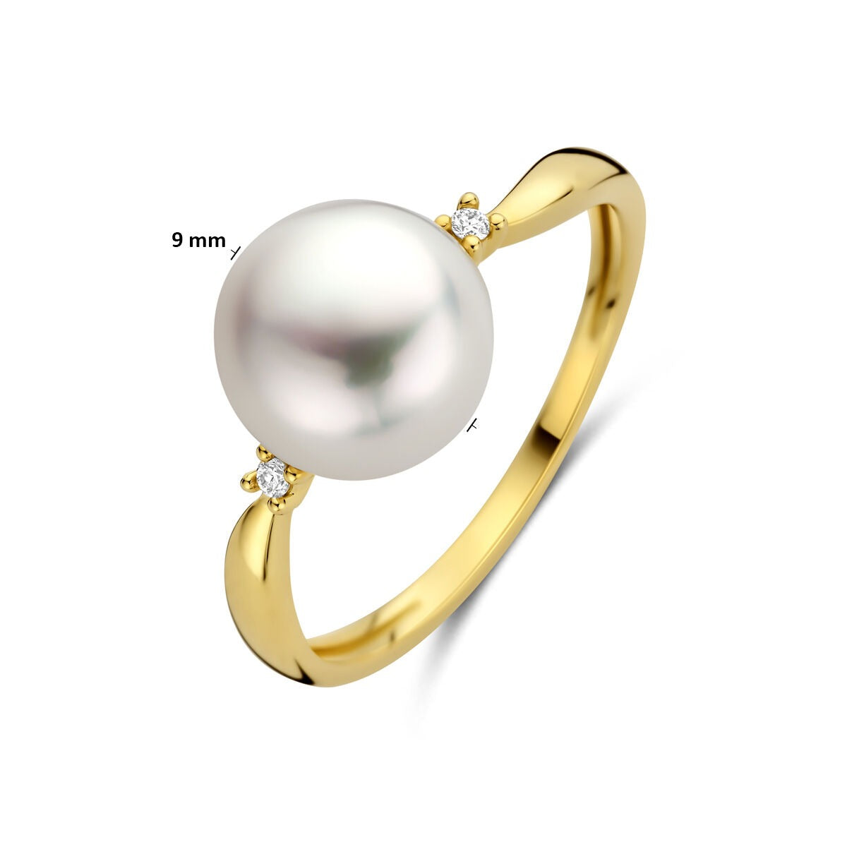 Anillo de mujer en oro amarillo con diamante y perla – 14k oro amarillo