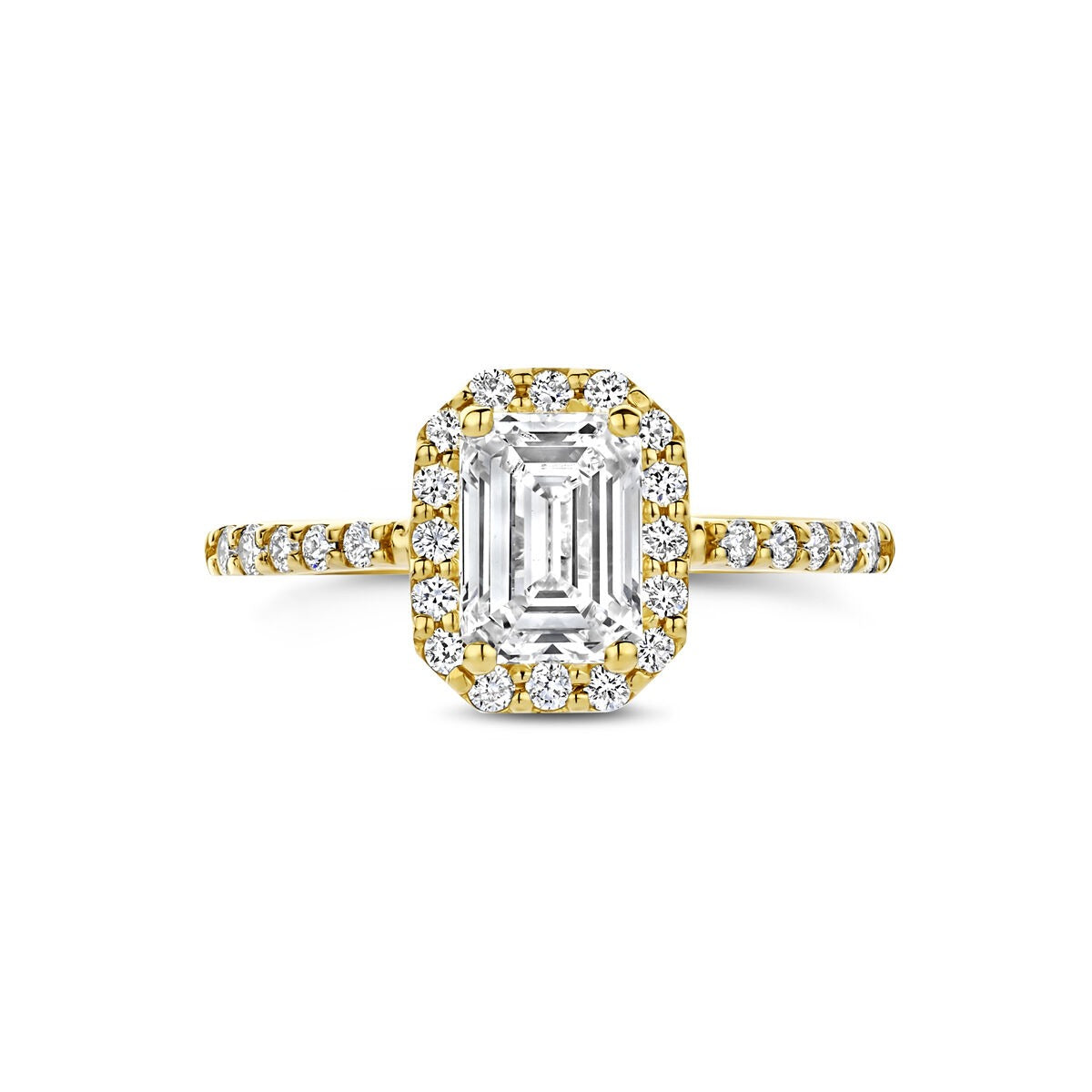Anillo de oro amarillo de 14k con diamante lab grown corte esmeralda - incluye certificado