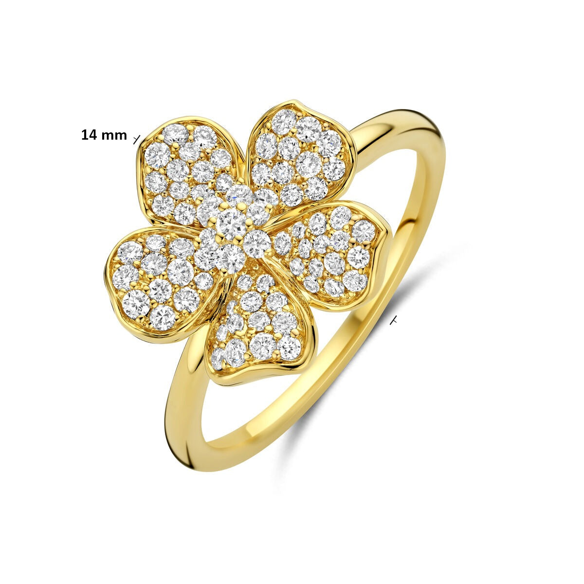 Anillo de mujer en oro con flor y diamante – 14k oro amarillo