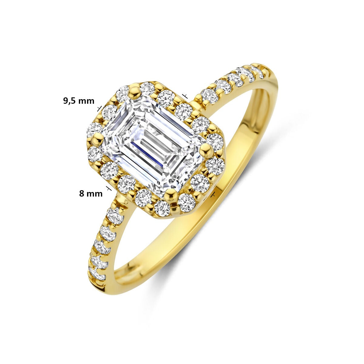 Anillo de oro amarillo de 14k con diamante lab grown corte esmeralda - incluye certificado