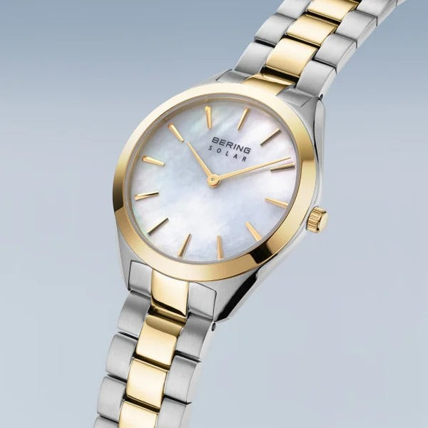 Reloj de mujer Bering – Solar, bicolor plata-oro