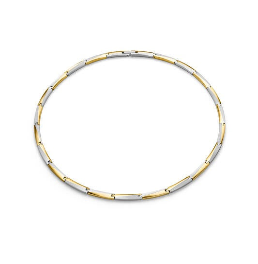 Collar bicolor de titanio con eslabones alternos en plata y dorado.