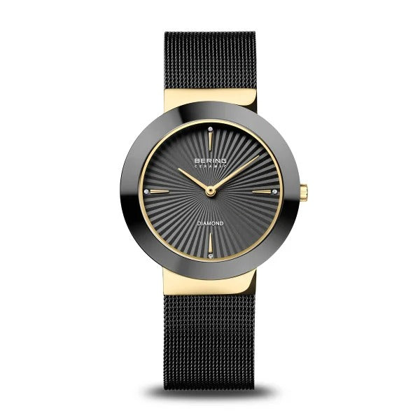 Bering horloge dames – Ceramic, goudkleurig met diamantdetails