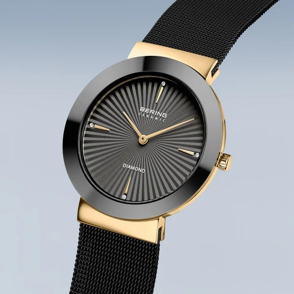 Reloj de mujer – Cerámica, chapado en oro con detalles de diamante